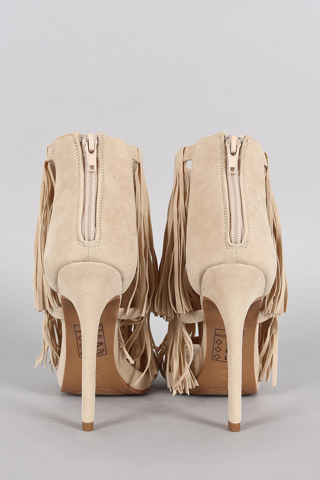 Shoe Republic LA Suede Fringe Open Toe Heel