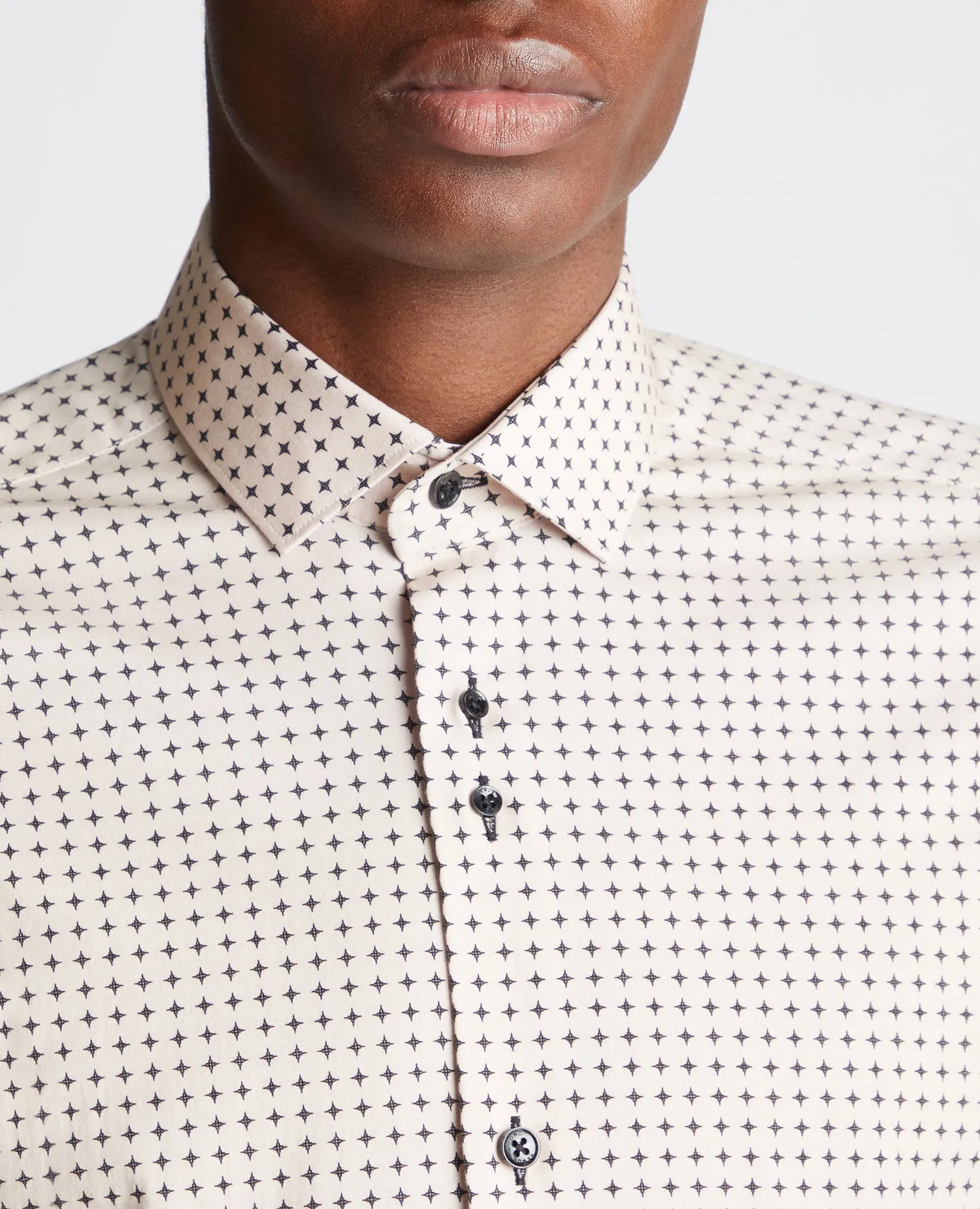 Slim Fit Print Cotton-Blend Stretch Shirt