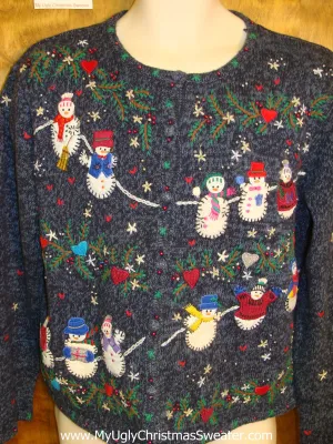 Snowmen on a Rope Ugly Christmas Sweater Cardigan