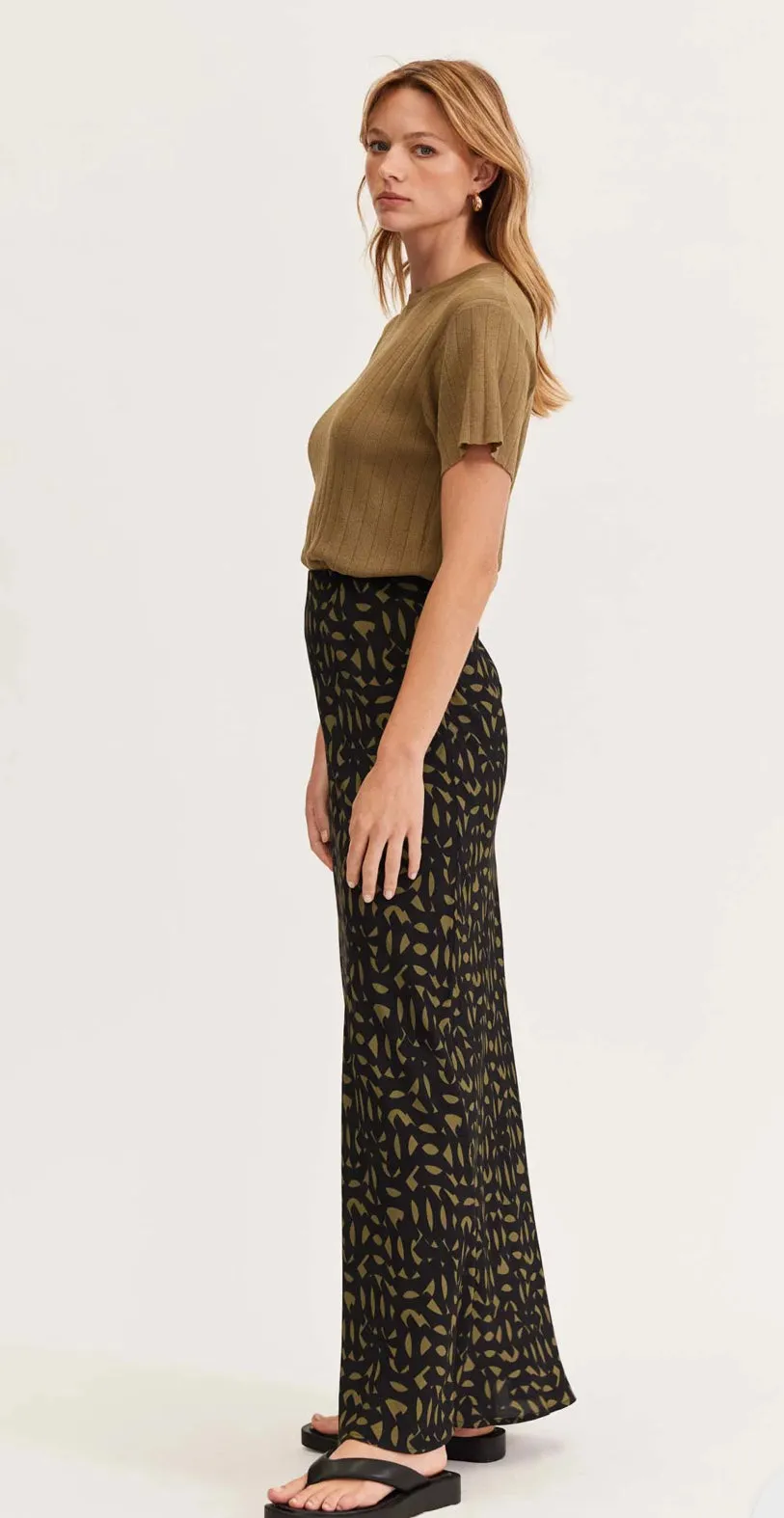 STAPLE THE LABEL Zadie Bias Maxi Skirt Black Khaki