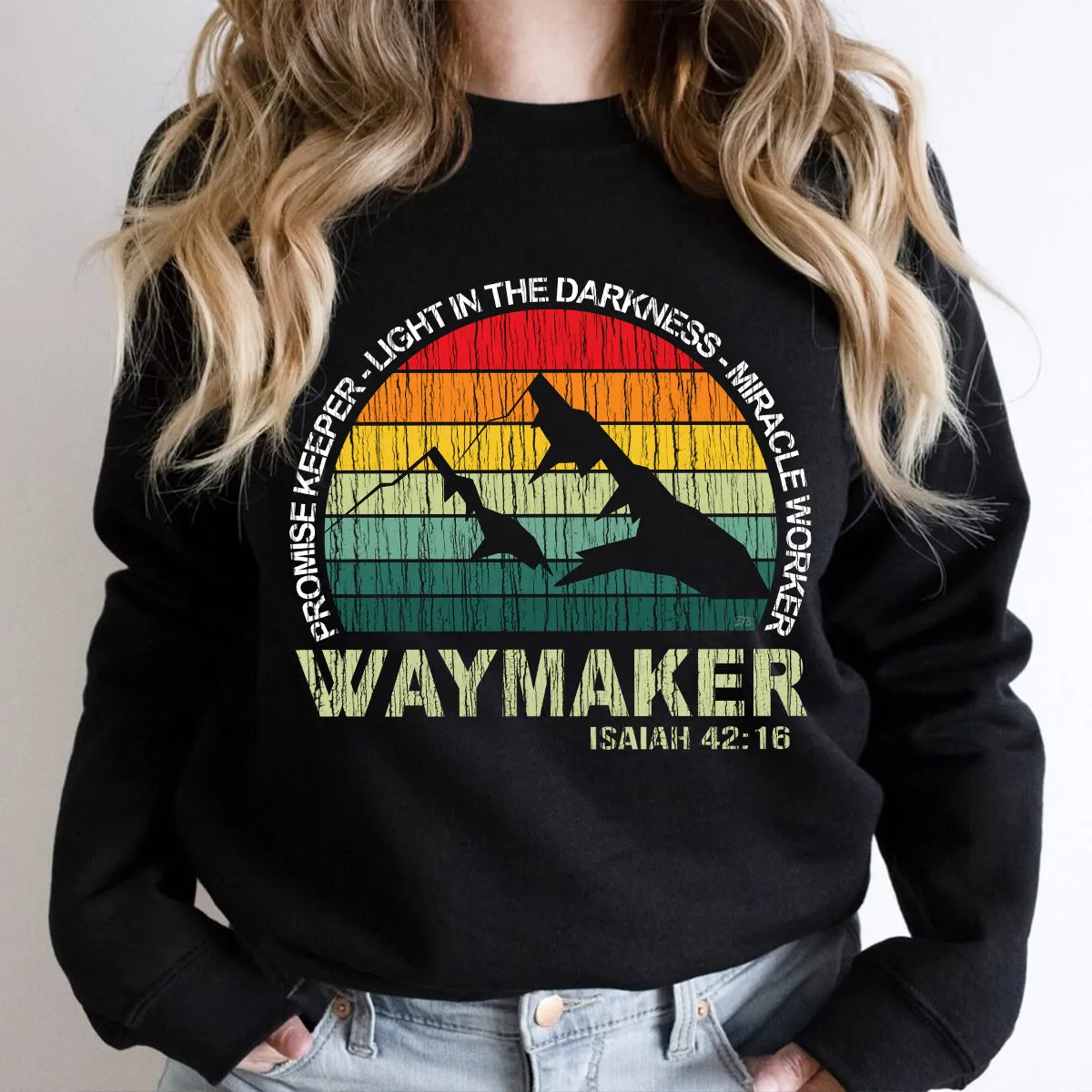 Teesdily | Christian Mountain Landscape Retro Casual Shirt Way Maker Miracle Worker Jesus God Christ Vintage Sweatshirt Hoodie Mug Christian Gifts