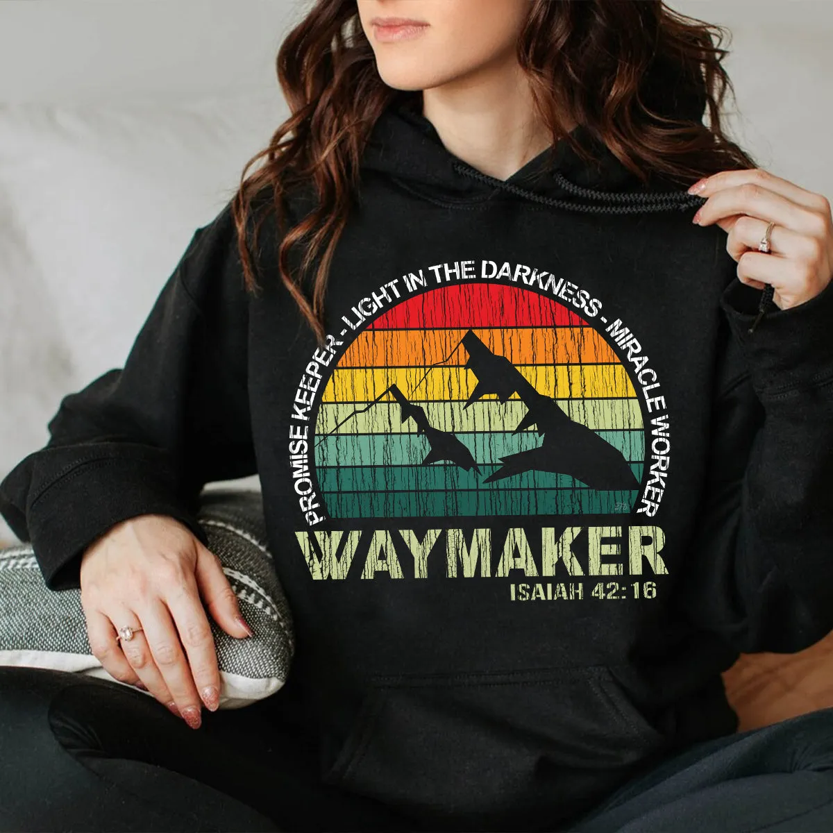 Teesdily | Christian Mountain Landscape Retro Casual Shirt Way Maker Miracle Worker Jesus God Christ Vintage Sweatshirt Hoodie Mug Christian Gifts