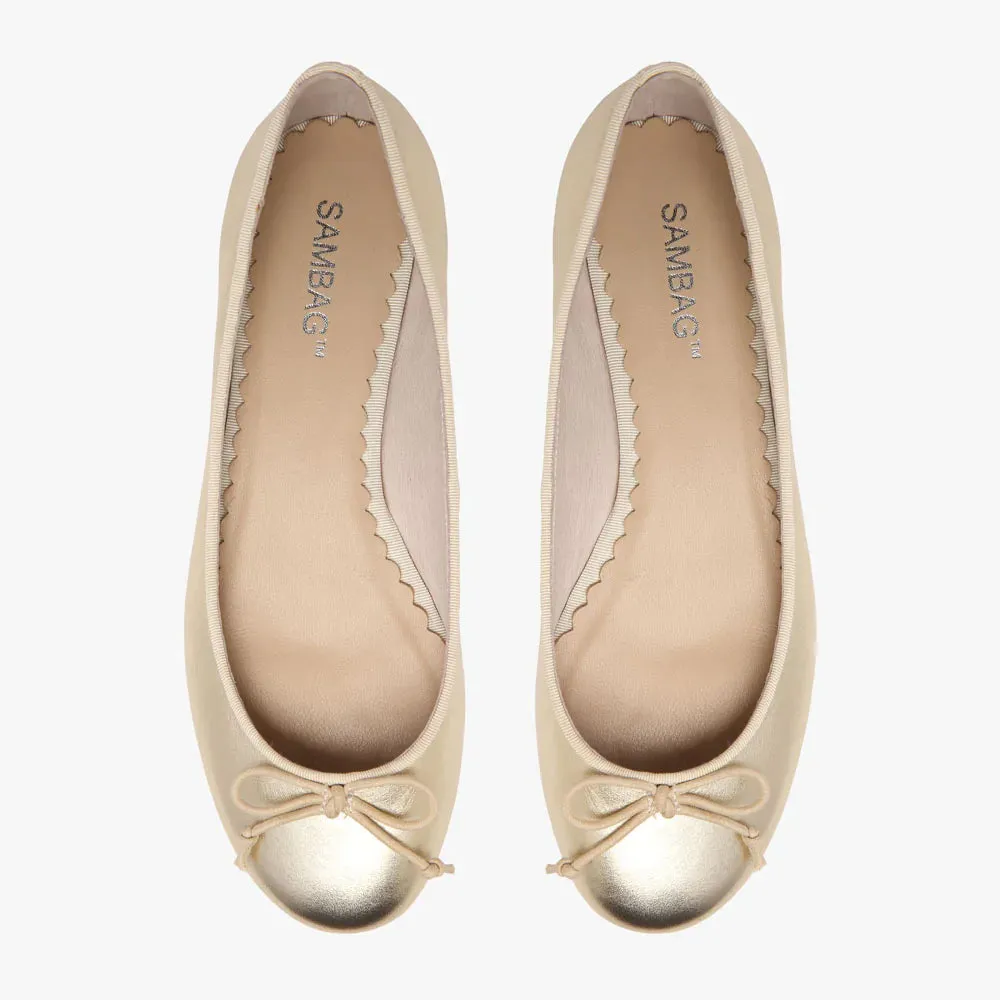 Tina Gold Leather Ballet Flat