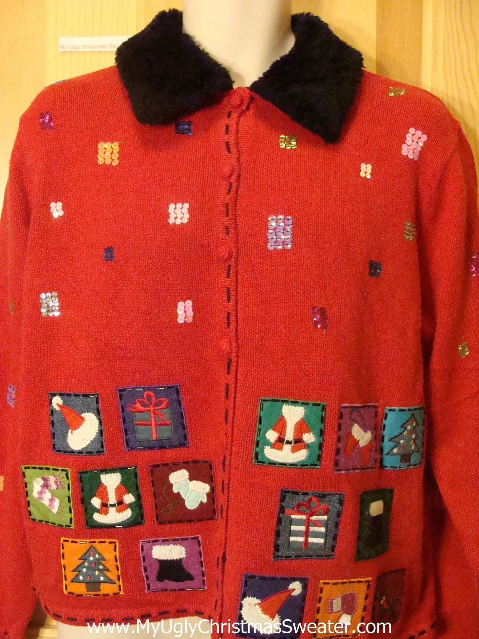 Ugly Christmas Sweater Crafty Boxes Furry Collar