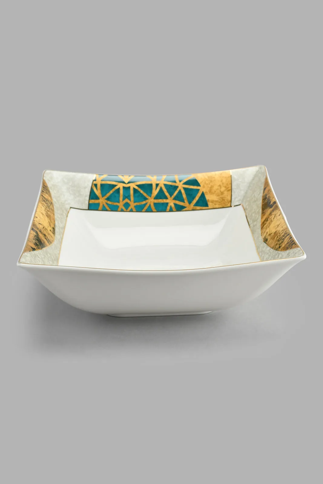 White Geometric Square Serving Bowl