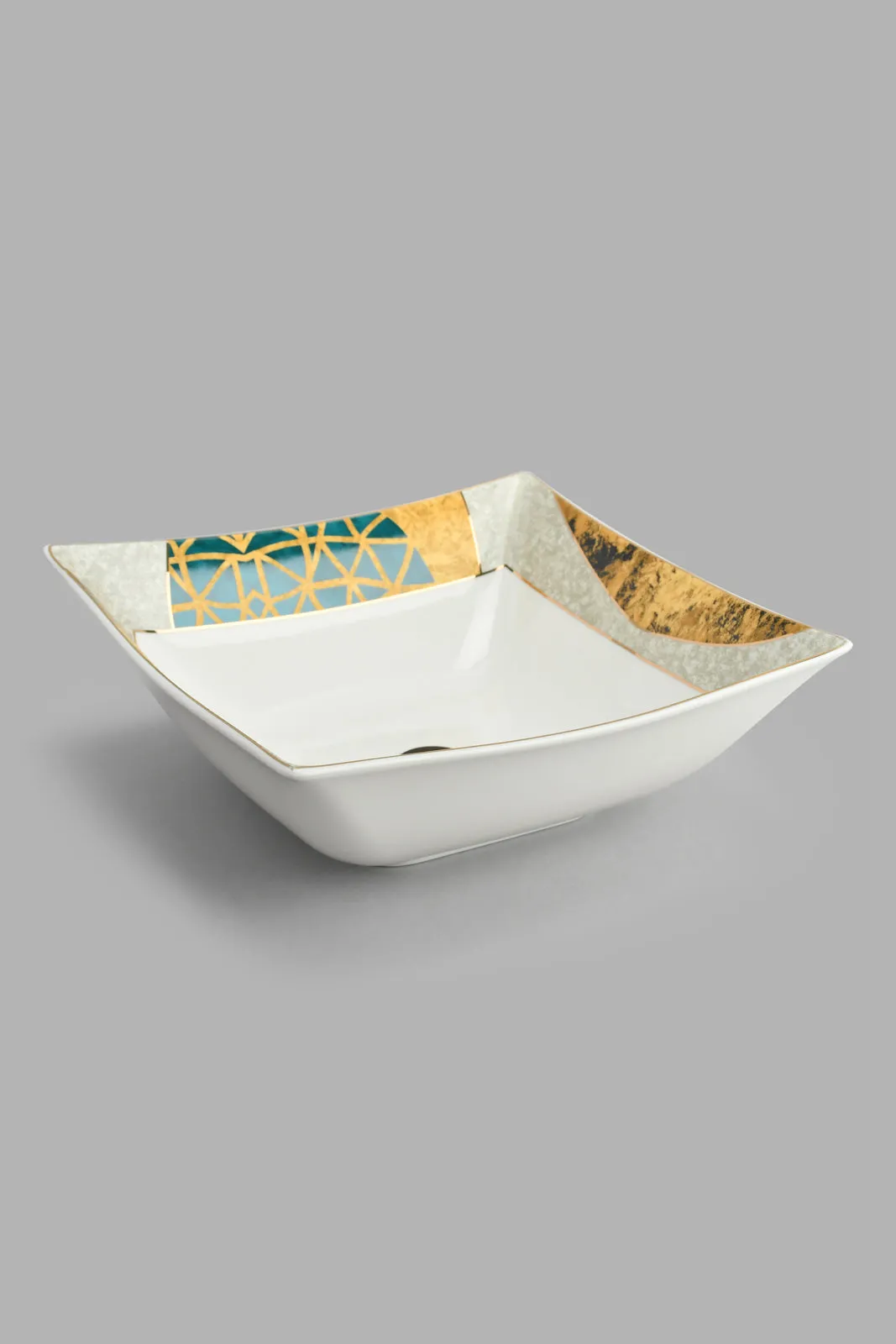 White Geometric Square Serving Bowl